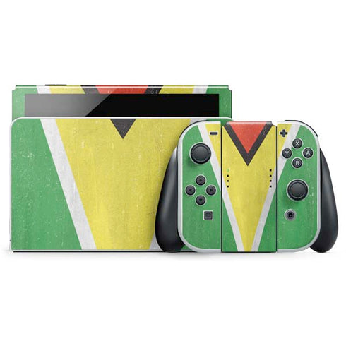 Guyana Flag Distressed Nintendo Switch OLED (2021) Skin